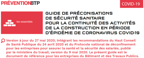 Mise &agrave; jour des pr&eacute;conisations de l'OPPBTP au 27 mai 2020